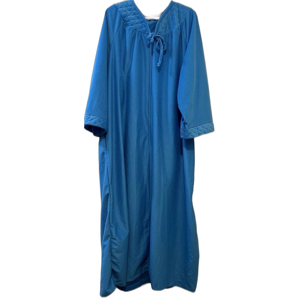 Vintage Blue Quilted Robe Womens Plus 4X–5X Zip Housecoat Long Lounge Wear